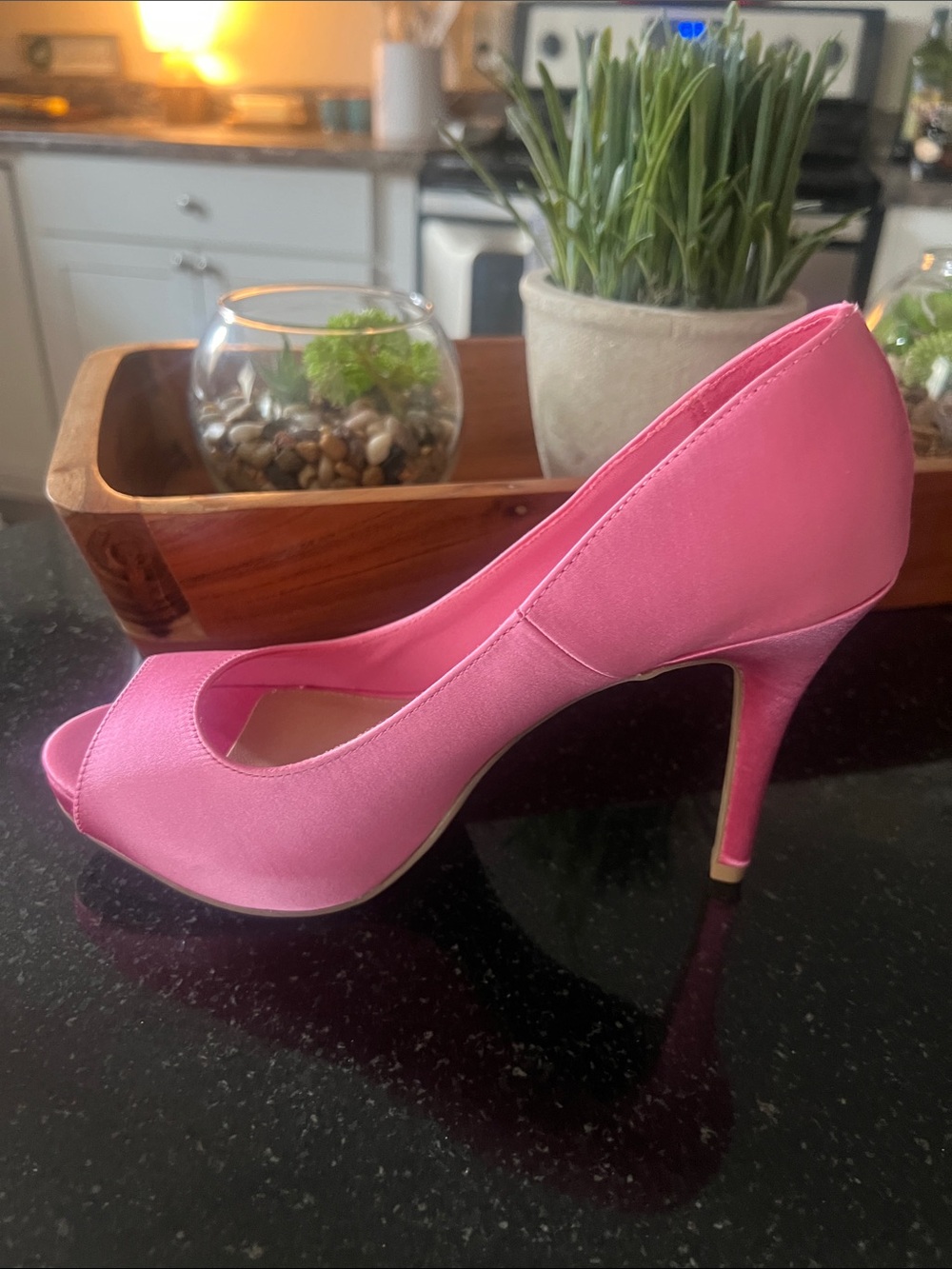 Women's platform Pink Satin Peep-Toe 4”High Heels